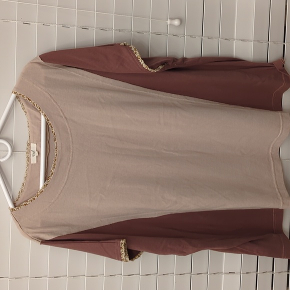 easel Tops - EASEL cream/tan/mauve fall shirt sleeve top
